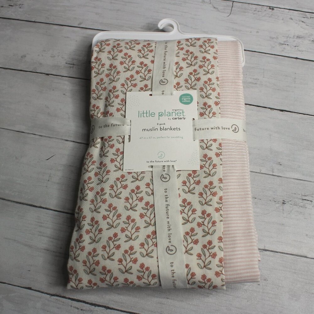 Little Planet Muslin Receiving Swaddling Blankets 100% Organic Cotton Baby Girl